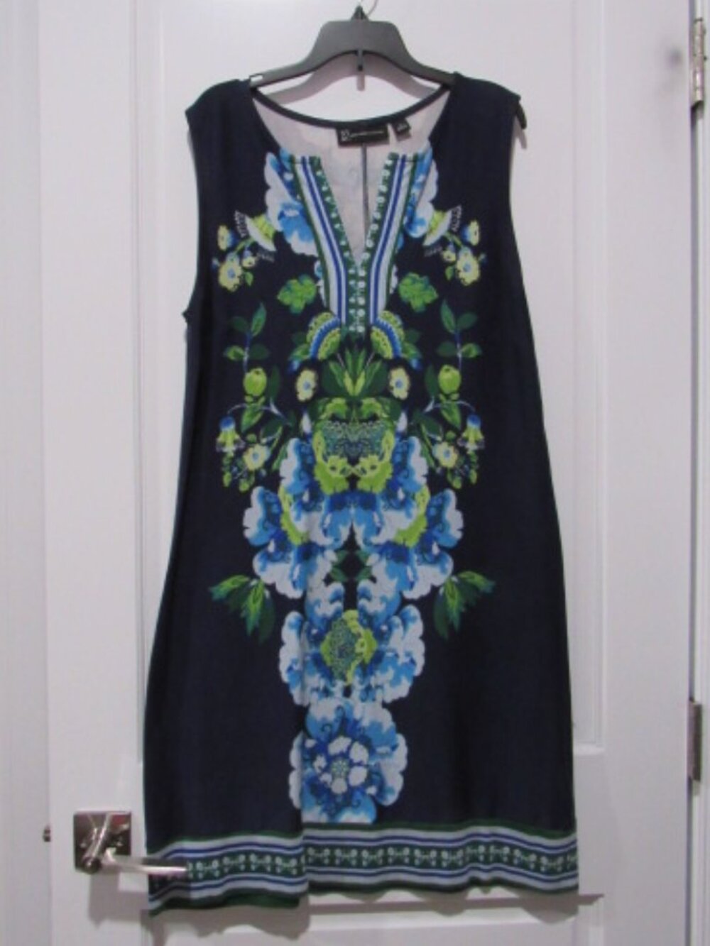 NY&Co Blue Floral Sleeveless Sheath Dress L